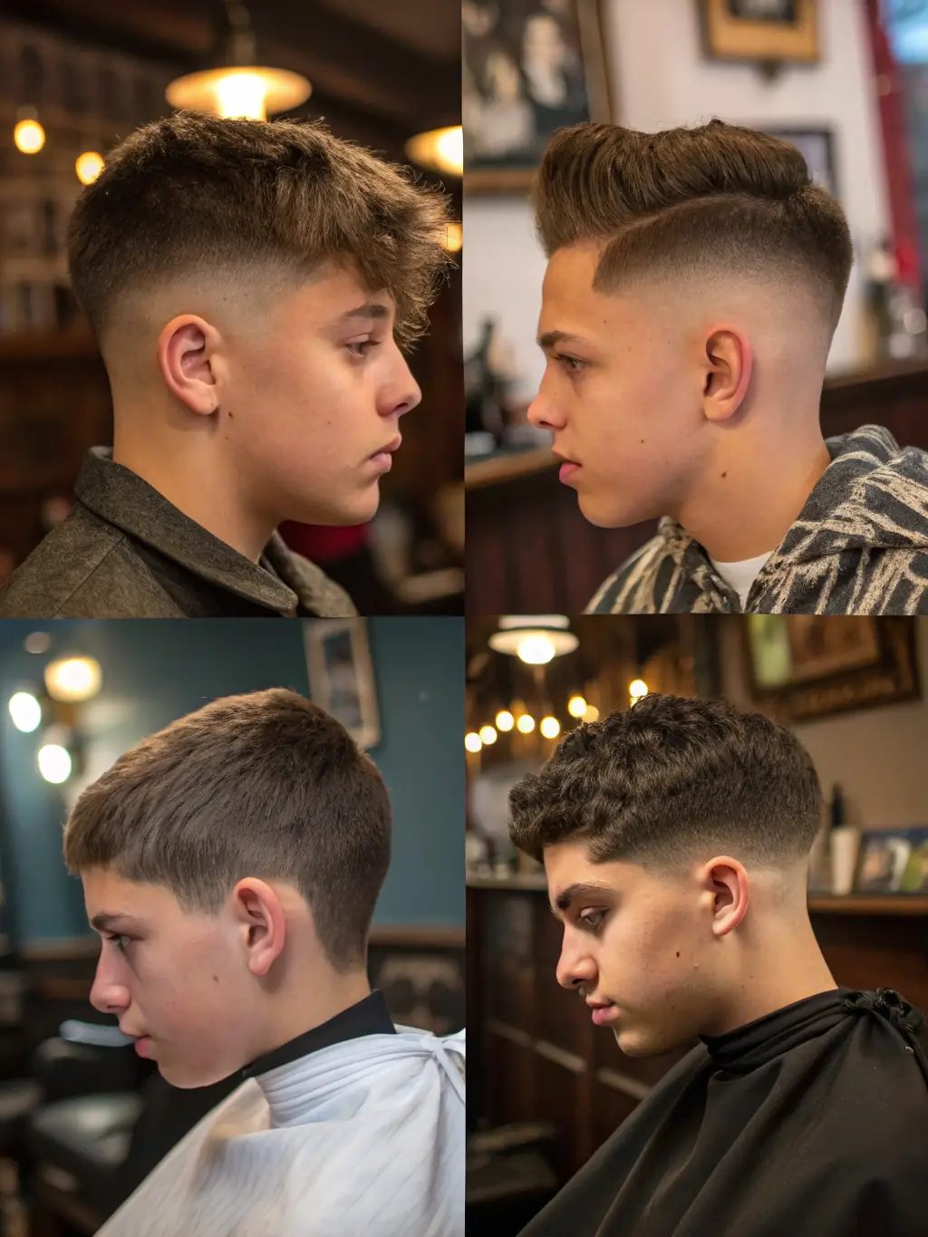 A collage of different modern and stylish haircuts offered at the barbershop, showcasing the variety and expertise available.